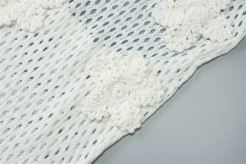 Hollow Out Beach Knit Sexy Mini Dress Women Elegant Halter Lace-up Sleeveless Backless Vacation Club Party Dress