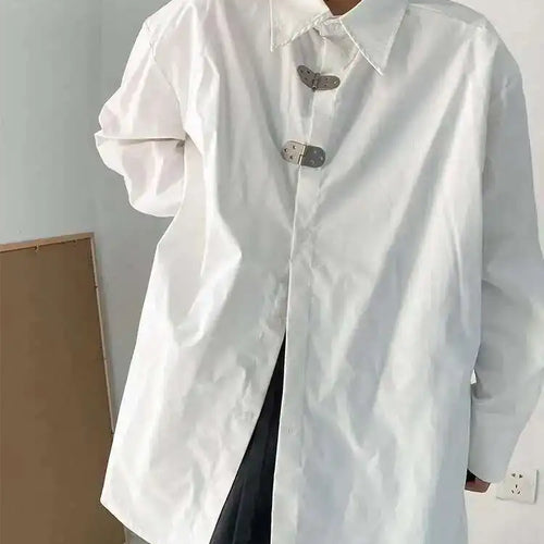 Load image into Gallery viewer, Women White Shaped Big Size Casual Blouse New Lapel Long Sleeve Loose Fit Shirt Fashion Tide Spring Autumn 2025 1DF1136
