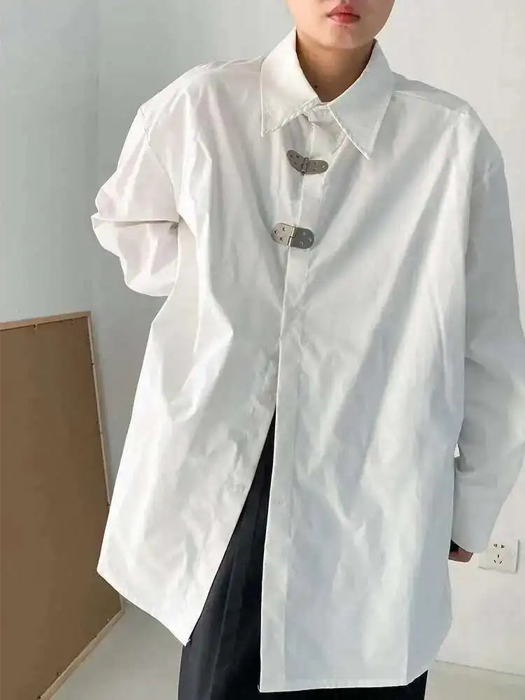 Women White Shaped Big Size Casual Blouse New Lapel Long Sleeve Loose Fit Shirt Fashion Tide Spring Autumn 2025 1DF1136