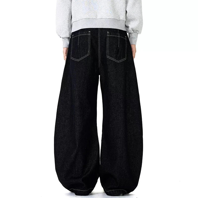 Fashion Male Jeans American Denim Curved Knife Pants  Loose Straight Leg Design Casual Wide Leg Trousers Summer 9W1472