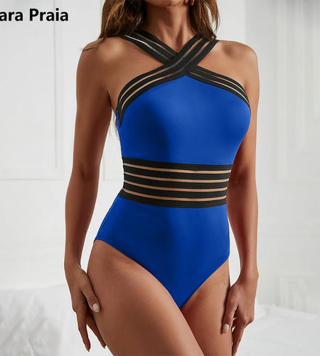 Transparent Ribbon Plus Size One Piece Swimsuit Women 2024 High Waist Monokini Sexy Swimwear Push Up Bathing Suit