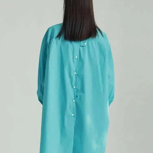 Load image into Gallery viewer, Women Blue Irregular Big Size Long Blouse New Lapel Long Sleeve Loose Fit Shirt Fashion Tide Spring Autumn 2025 1DF6598
