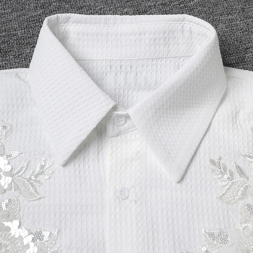 Load image into Gallery viewer, Women White Sequins Flower Big Size Elegant Blouse New Lapel Long Sleeve Shirt Fashion Tide Spring Autumn 2025 CPG2805
