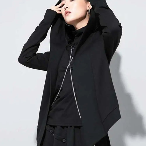 Load image into Gallery viewer, Loose Fit Black Brief Irregular Short Jacket New Hooded Long Sleeve Women Coat Fashion Tide Spring Autumn 2025 1Z591
