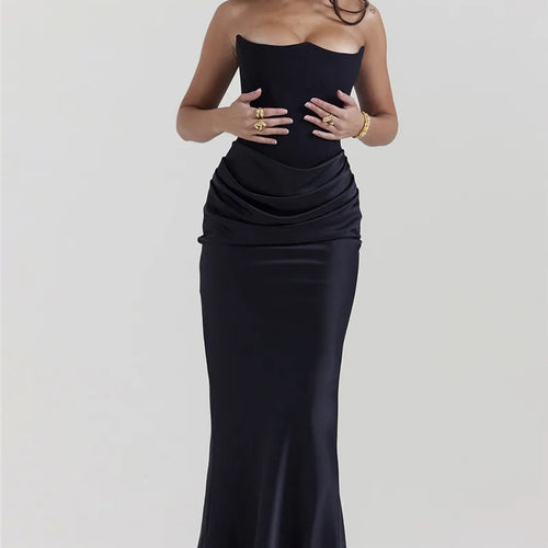 Load image into Gallery viewer, Elegant Strapless Bodycon Sexy Maxi Dress Women Black Fashion Off-shoulder Sleeveless Backless Club Party Long Dress
