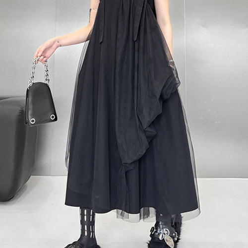 Load image into Gallery viewer, Women Black Irregular Mesh Big Size Strap Dress New Square Collar Sleeveless Fashion Tide Spring Autumn 2025 1DJ1413
