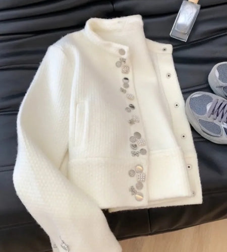 Autumn Diamond Button Y2k Aesthetic Cardigans Streetwear Solid Grunge Casual Loose Coats Women Sweet Knitted Simple Sweaters