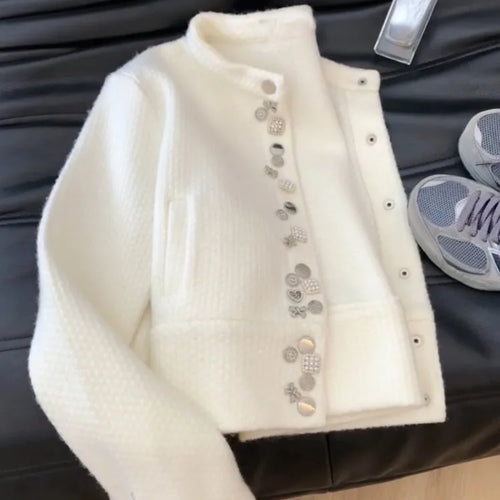 Load image into Gallery viewer, Autumn Diamond Button Y2k Aesthetic Cardigans Streetwear Solid Grunge Casual Loose Coats Women Sweet Knitted Simple Sweaters
