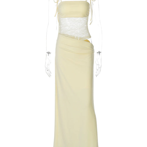 Load image into Gallery viewer, Fashion Solid Slips Bandage Patchwork Lace Hollow Out Sexy See Through Maxi Dress Women Clothes Beach Vacation Party
