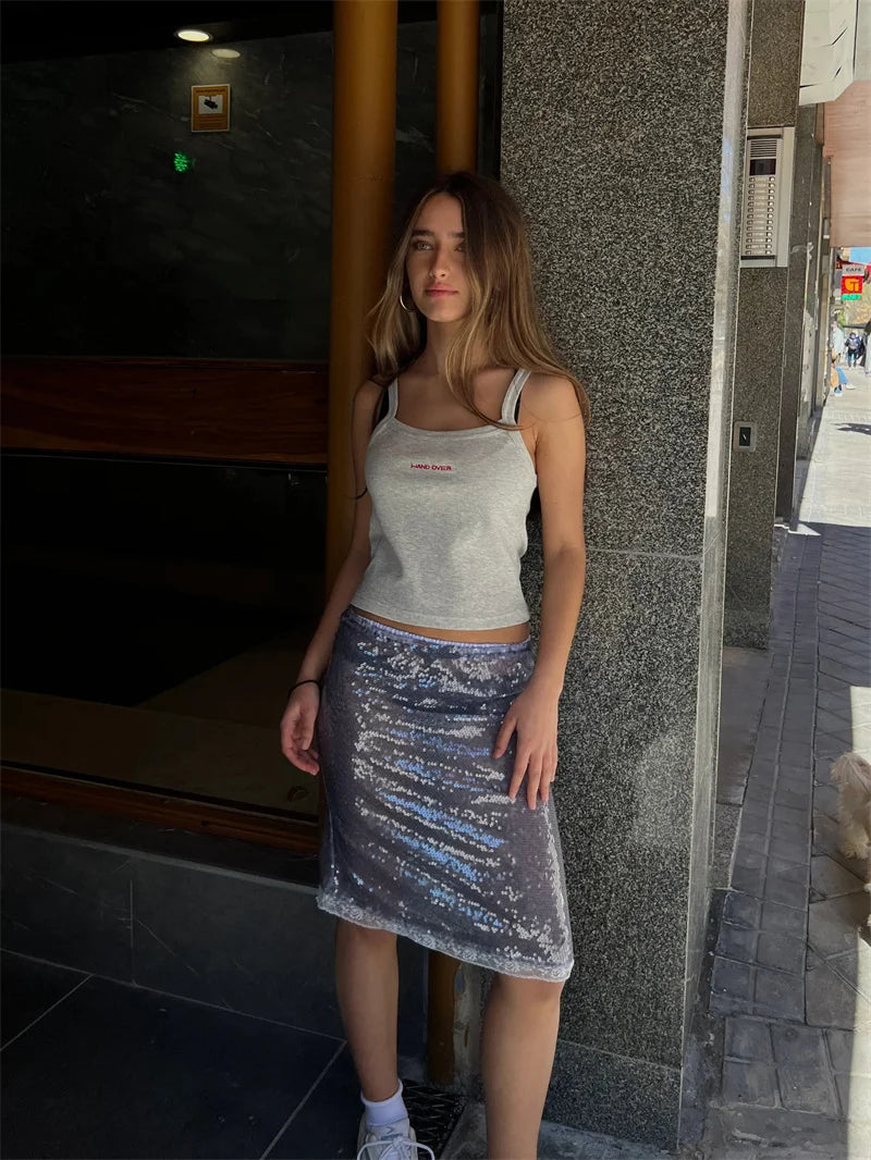 Sequin Summer Beach Sexy Skirt Women Elegant Sparkle High Waist A-line Skirts Female Pink Vacation Club Party Skirt