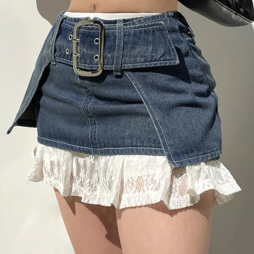 Load image into Gallery viewer, Streetwear Y2K Aesthetic Design Mini Skirt Outfits Buckle Belted Fashion Super Short Sexy Women Denim Skirt Clothing
