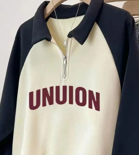 Korean Version 2024 Autumn Winter Beige Patchwork Letter Print Zipper Sweatshirt Women Long Sleeve Festival Slim Pullover Tops