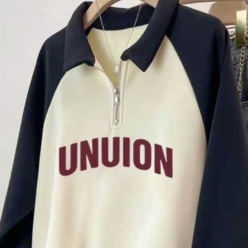 Load image into Gallery viewer, Korean Version 2024 Autumn Winter Beige Patchwork Letter Print Zipper Sweatshirt Women Long Sleeve Festival Slim Pullover Tops
