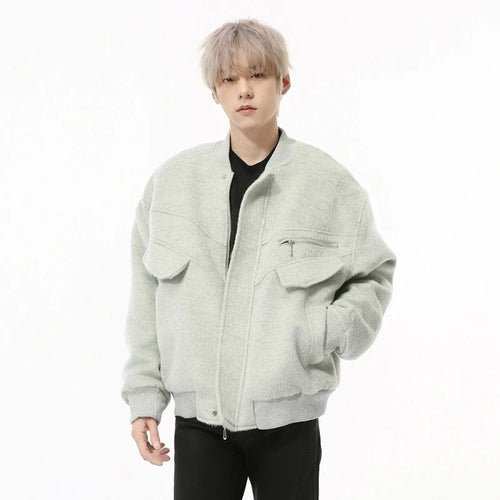 Load image into Gallery viewer, Korean Style Men&#39;s Woolen Jackets Round Collar Thick Zipper Patchwork Quilted Solid Color Casual Male Coats Simple 9C9216
