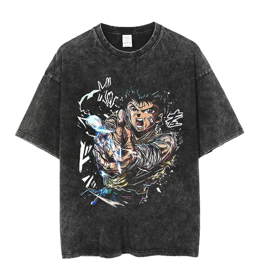 Vintage Washed Tshirts Anime T Shirt Harajuku Oversize Tee Cotton fashion Streetwear unisex top 8v1