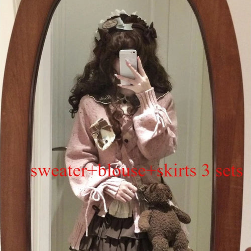 Load image into Gallery viewer, Japanese Sweet Lolita Cardigans Women Y2k Aesthetic Hollow Out Bandage Sweater Kawaii Bow Pocket 2025 Casual Streetwear JK Tops
