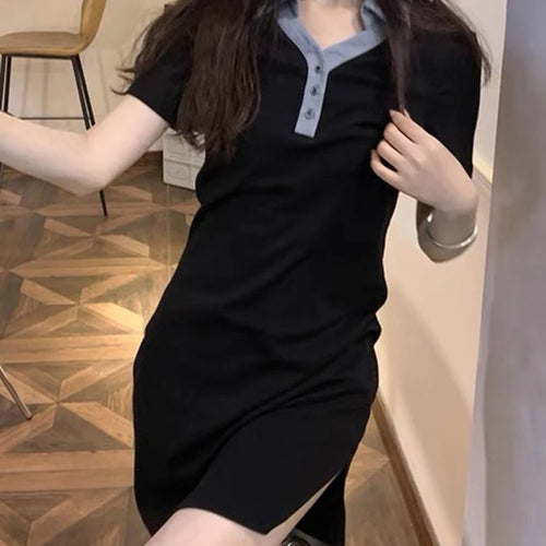 Load image into Gallery viewer, Black Spell Color Polo Slim Women&#39;s Dresses Tight Hip Short Sleeve Buttons Summer New Female Dress Simple Office Lady
