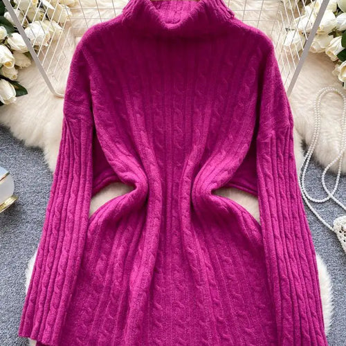 Load image into Gallery viewer, Autumn Winter Women's Solid Elegant High-neck Knitting Sweater Female Loose Thick Warm Long Sleeves Simple Crochet Pullover Tops
