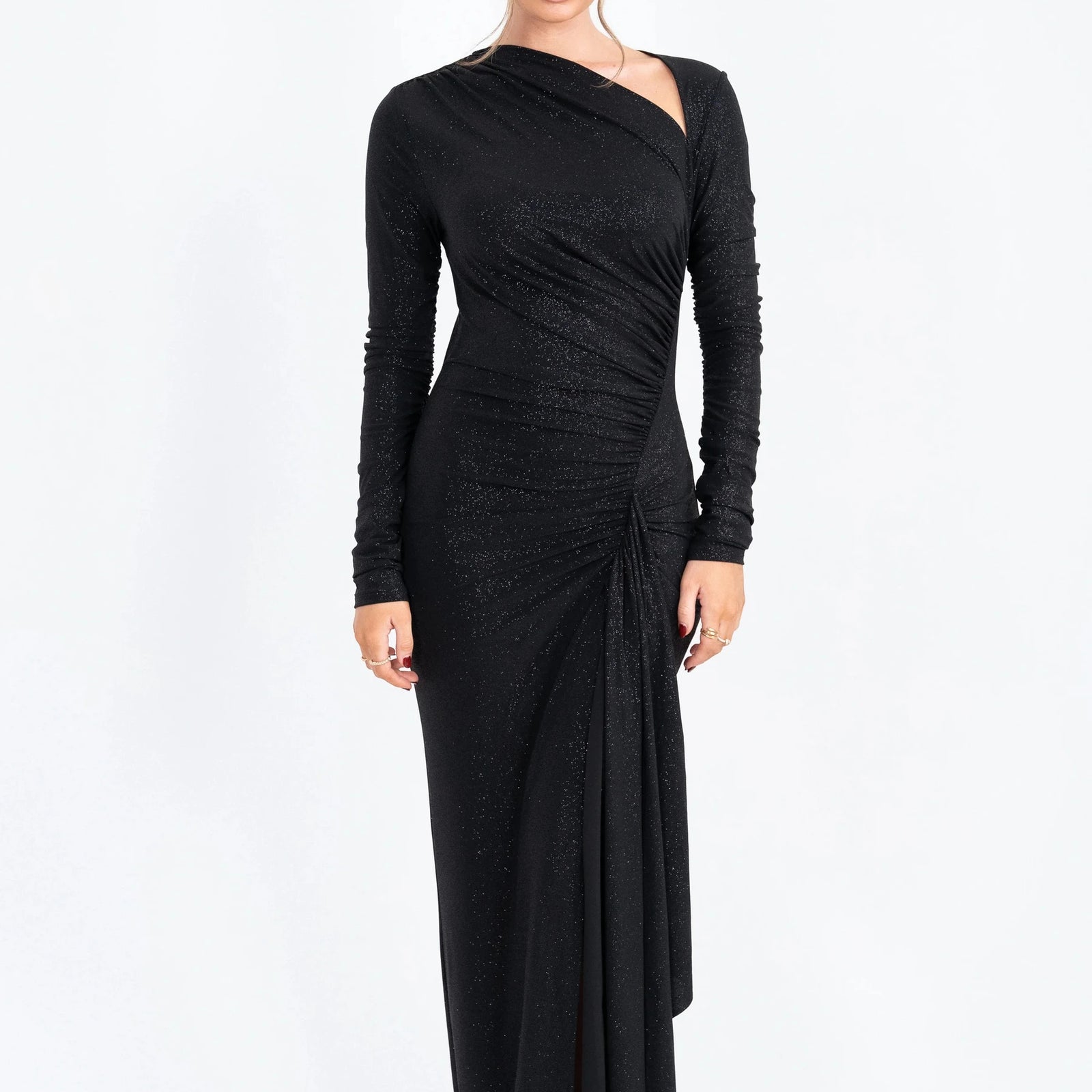 Elegant Long Sleeve Elastic Tight Irregular Party Evening Dress Women Winter New 2025 Bodycon Vestdos Maxi Slim Dress