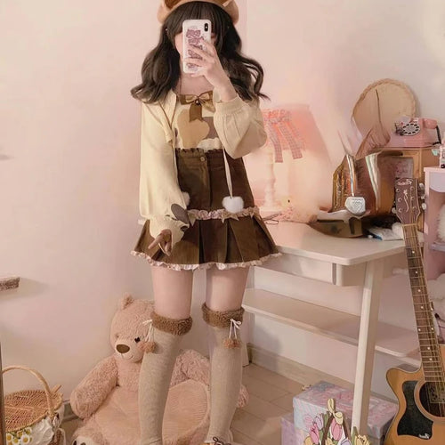 Load image into Gallery viewer, Fashion Japanese Casual Bandage Cardigan Women Knitted Solid All Match Crop Coats Spring Autumn Y2k Aesthetic Sweet Cardigans
