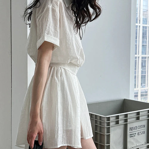 Load image into Gallery viewer, Beige Shirt Thin Half-body Skirt Two Pieces Suit New Lapel Short Sleeve Women Fashion Tide Spring Summer 2025 1DJ1239

