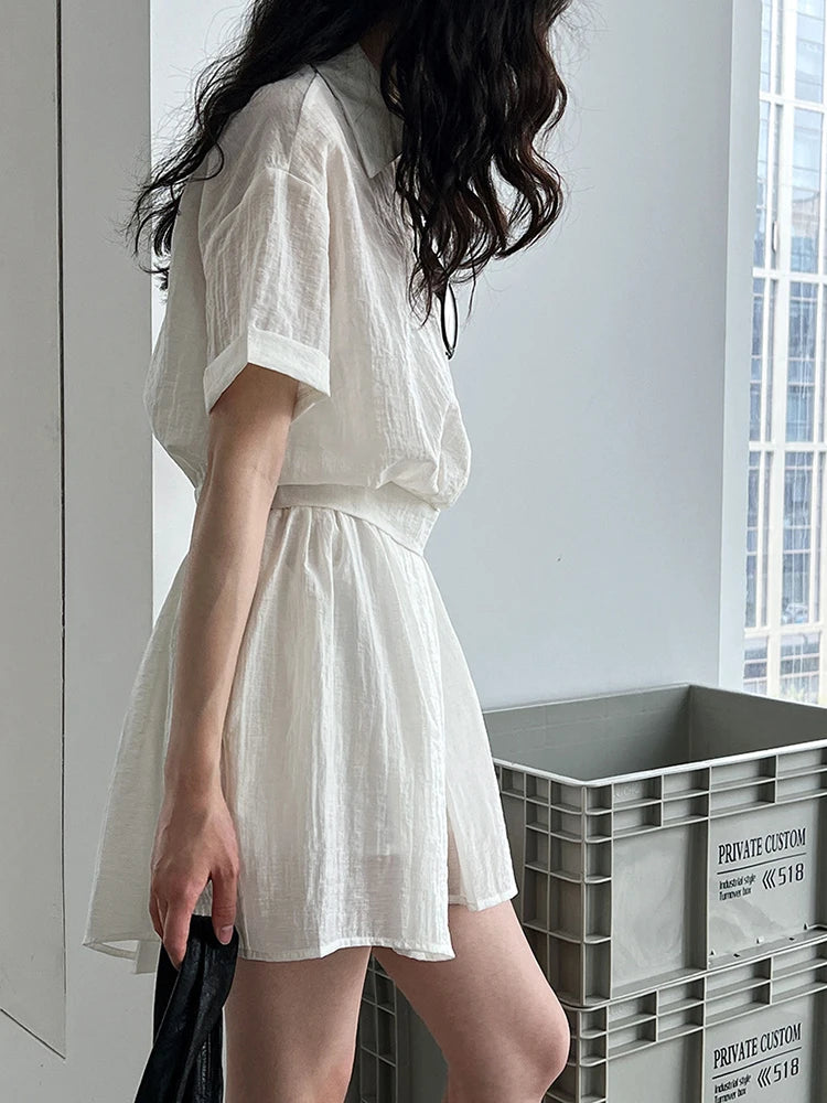 Beige Shirt Thin Half-body Skirt Two Pieces Suit New Lapel Short Sleeve Women Fashion Tide Spring Summer 2025 1DJ1239