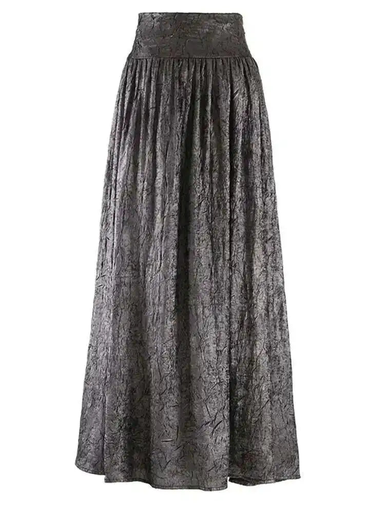 Women Dark Gold Color Pleated Elegant Long A-line Half-body Skirt High Wais Fashion Tide New Spring Autumn 2025 1DF9488