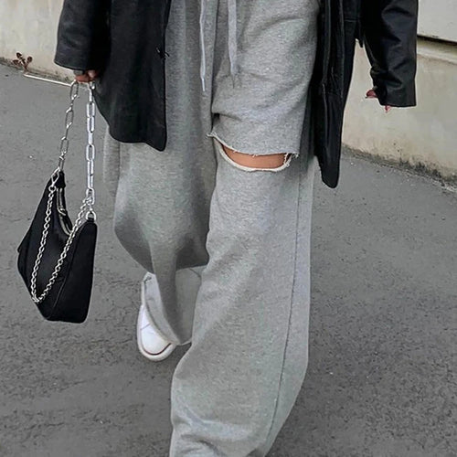 Load image into Gallery viewer, Solid Drawstring Wide Leg Pants For Women High Waist Loose Hole Hollow Out Casual Trousers Female Clothing Fashion
