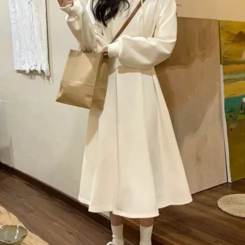 Load image into Gallery viewer, Korean Casual Hooded Dress Women Kpop Streetwear School Student Long Sleeve Midi Dresses Autumn Spring
