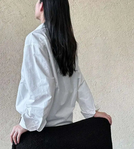 Women White Brief Plain Color Big Size Casual Blouse New Lapel Long Sleeve Shirt Fashion Tide Spring Autumn 2025 1DJ0744