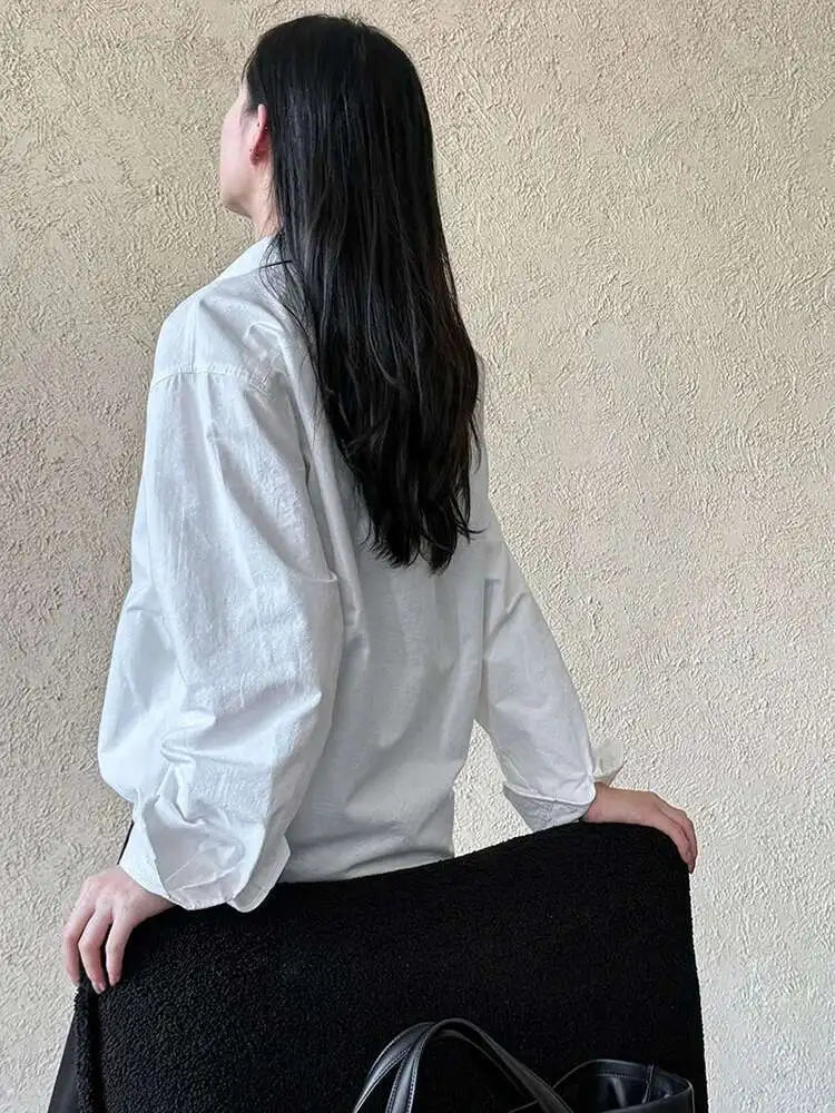 Women White Brief Plain Color Big Size Casual Blouse New Lapel Long Sleeve Shirt Fashion Tide Spring Autumn 2025 1DJ0744