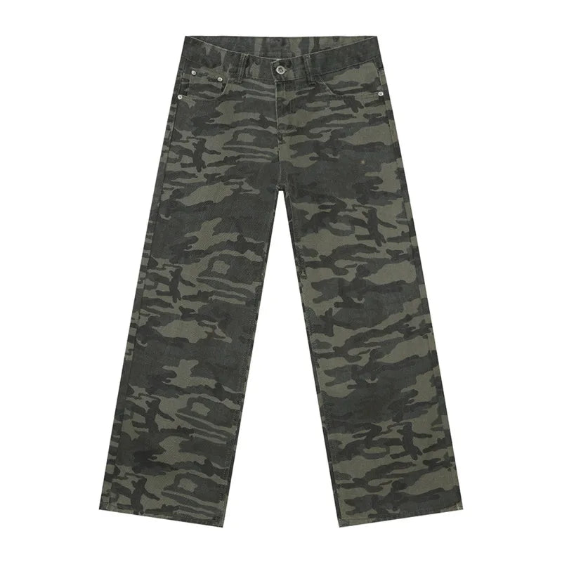 Simple Men's Denim Pants Camouflage Solid Color New Trendy Straight Wide Leg Loose Male Jeans Casual Trousers Korean 9C8898