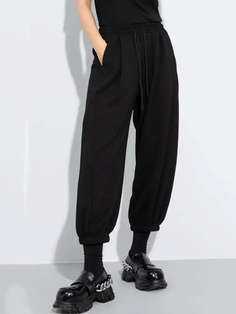 High Elastic Waist Black Drawstring Long Wide Leg Casual Pants New Trousers Women Fashion Tide Spring Autumn 2025 1DH7794