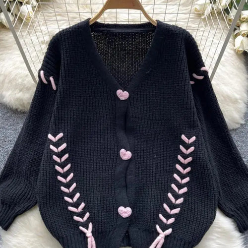 Load image into Gallery viewer, 2024 New Autumn Winter Black Beige Single Breasted Cardigan Sweater Women Thick V Neck Casual Long Sleeved Knitted Top Versatile
