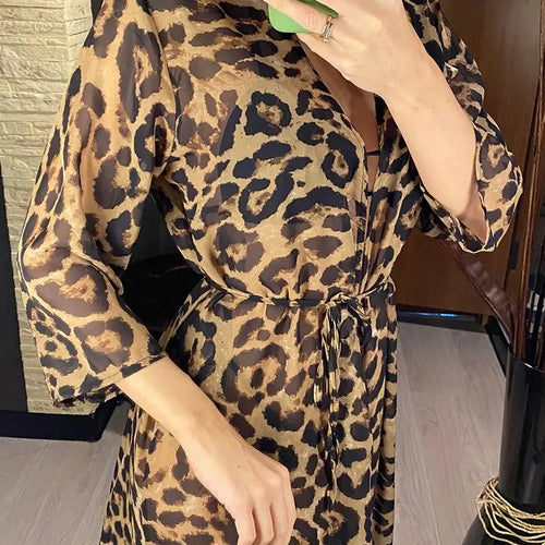 Load image into Gallery viewer, Sexy Leopard Printed Beach Cover Up Chiffon Cover-ups Swimwear Beach Wear Summer Beachwear Female Women Long Dress V3219C
