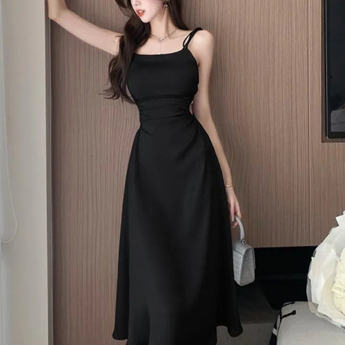 Load image into Gallery viewer, Vintage Satin Elegant Slip Dress Women Retro Hollow Out Sexy Holiday Vacation Beach Spaghetti Strap Dresses Fashion
