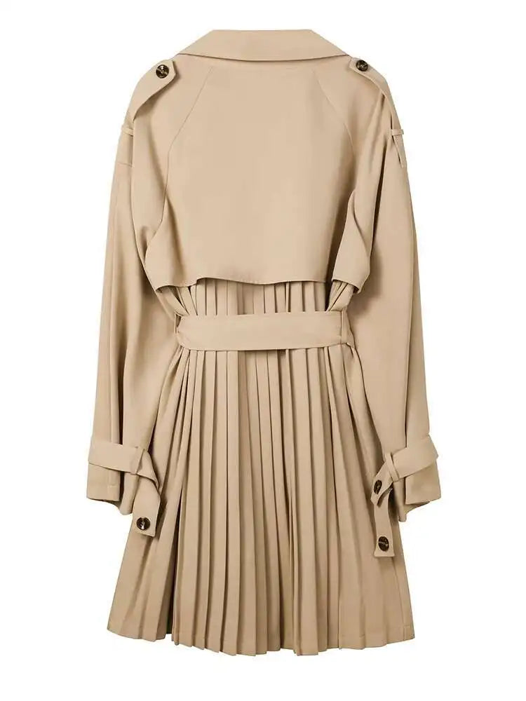 Women Khaki Back Pleated Big Size Elegant Trench New Lapel Long Sleeve Windbreaker Fashion Tide Spring Autumn 2025 1DH9716