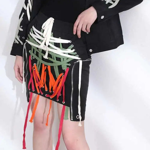 Load image into Gallery viewer, High Elastic Waist clolorful  Asymmetrical Bandage Midi Half-body Skirt Women Fashion Tide New Spring Summer 2025 1W91209
