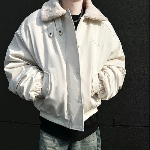Load image into Gallery viewer, Lamb Wool Collar Retro Cotton Padded Clothes American Men Solid Color 2024 Winter New Stylish Male Jacket Tide 9C8933
