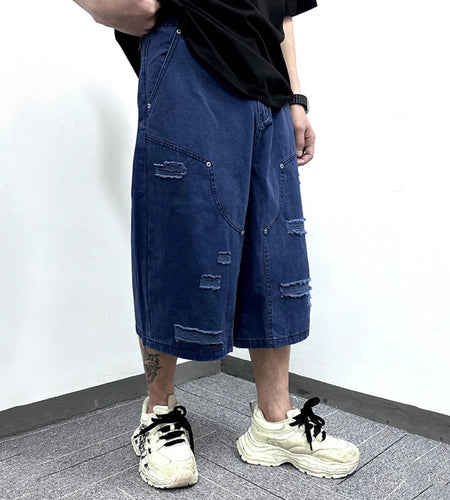 Men's Cargo Shorts New American Hip Hop Style Worn-out Hole Design Large Silhouette Multi Pockets Trendy Male Pants 9W1768