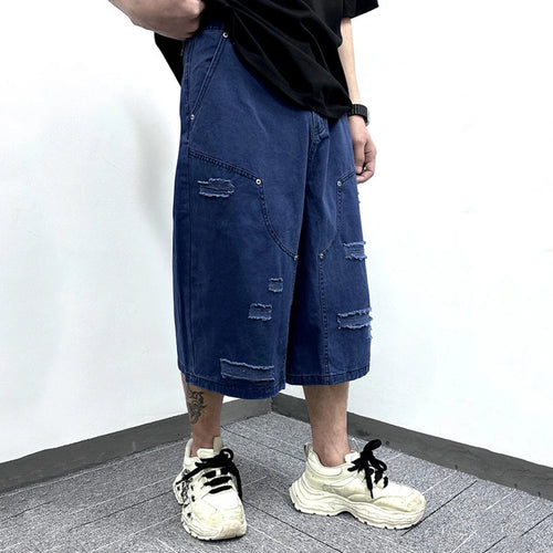 Load image into Gallery viewer, Men's Cargo Shorts New American Hip Hop Style Worn-out Hole Design Large Silhouette Multi Pockets Trendy Male Pants 9W1768
