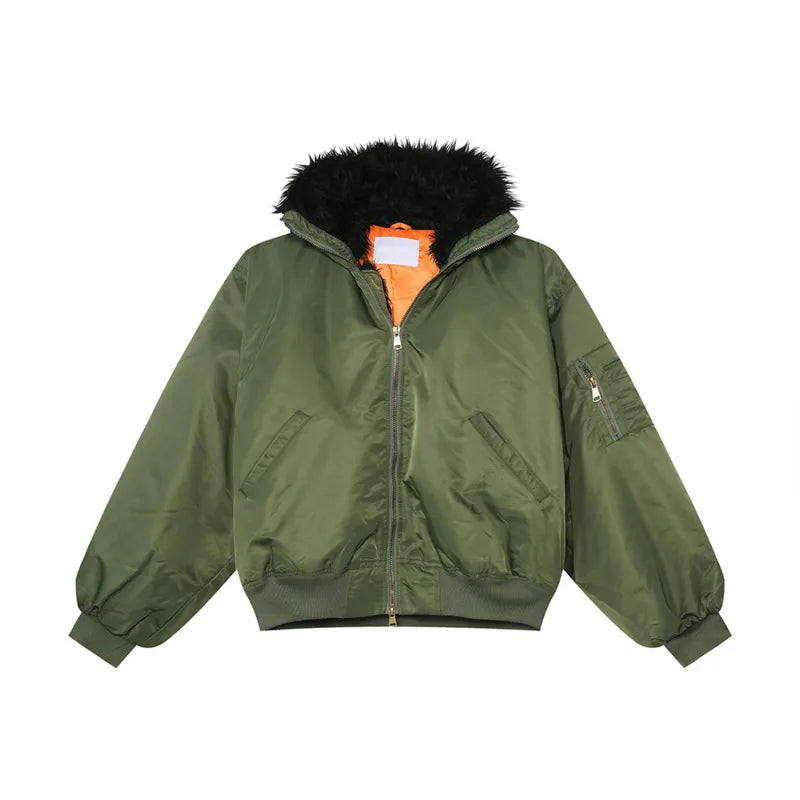 Korean Style Men's Cotton Coats Fur Collar Hooded Casual Menswear Solid Color Zipper Patchwork Male Padded Jackets 9C9223
