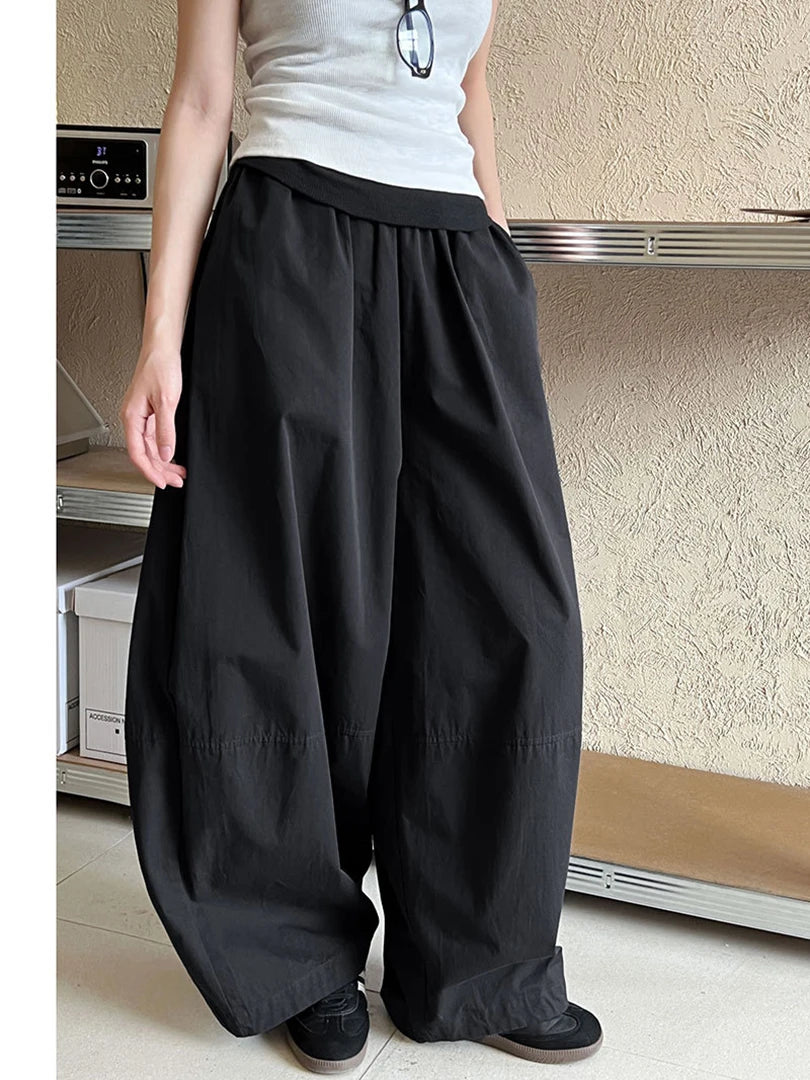 High Elastic Waist White Brief Pocket Wide Leg Casual Pants New Trousers Women Fashion Tide Spring Autumn 2025 1DJ1590