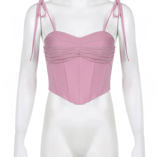 Load image into Gallery viewer, Strappy Mesh Spliced Skinny Y2K Corset Top Pink Backless Sexy Summer Women Crop Tops Sweet Elegant Camisole Clothing
