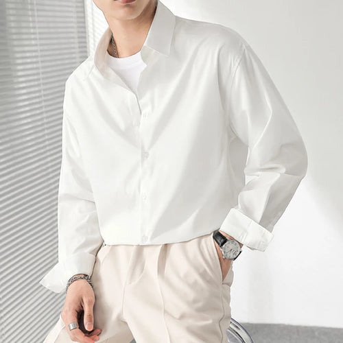 Load image into Gallery viewer, Korean Style Men&#39;s Shirts Loose Shoulder Solid Color Trendy Long Sleeved Design Single Breasted Lapel Male Tees 9W1870
