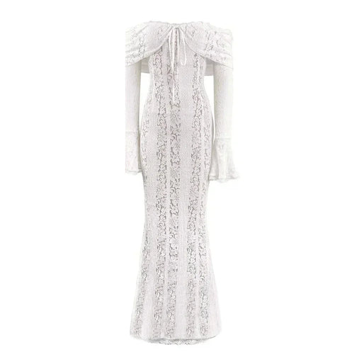 Load image into Gallery viewer, White Off The Shoulder Bodycon Dress 2024 New in Flare Sleeve Elegant Lace Maxi Dress Wedding Guest Dress for Women
