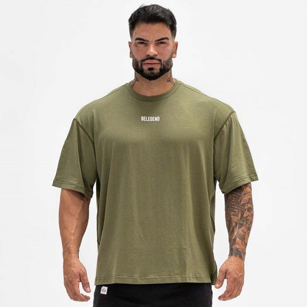 Cotton Casual T-shirt Men Short Sleeve Loose Tees Shirt Male Gym Fitness Wear Tops Summer Sport Training Crossfit Clothing