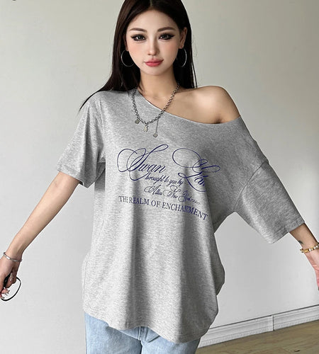 Casual Relax Woman T-shirt Letter 2024 Women Hot New Versatile Street Atmosphere Style Fashionable Chick Summertime Tops