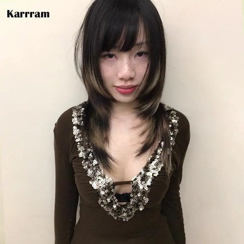 Load image into Gallery viewer, Japanese Y2k V-neck Sequin Tops Trashy 2000s Style Sxey Long Sleeve T-shirt Vintage Harajuku Slim Tops American Retro
