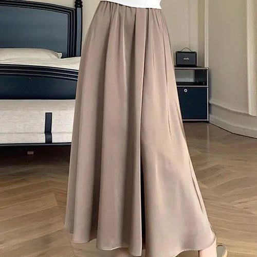 Load image into Gallery viewer, Spring Summer Women Black Beige Pleated Long Skirts Vintage Brown Elastic High Waist Vacation A-line Skirt Simplicity Streetwear
